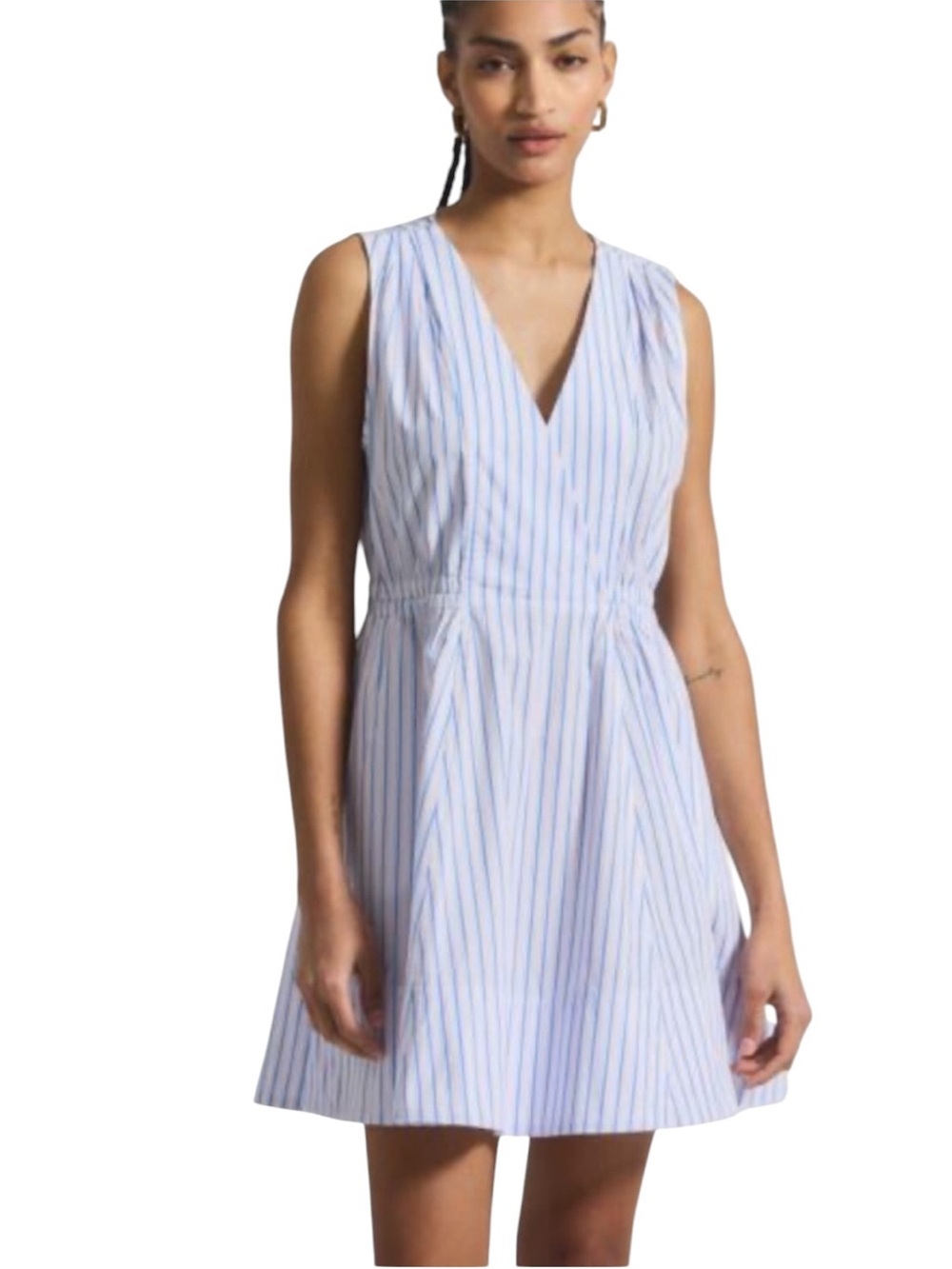NEW Derek Crosby 10 Tia Sleeveless V-Neck Dress in Blue Pink Pinstripe - Size 6